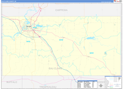 Eau Claire County, WI Wall Map Zip Code Basic Style 2024